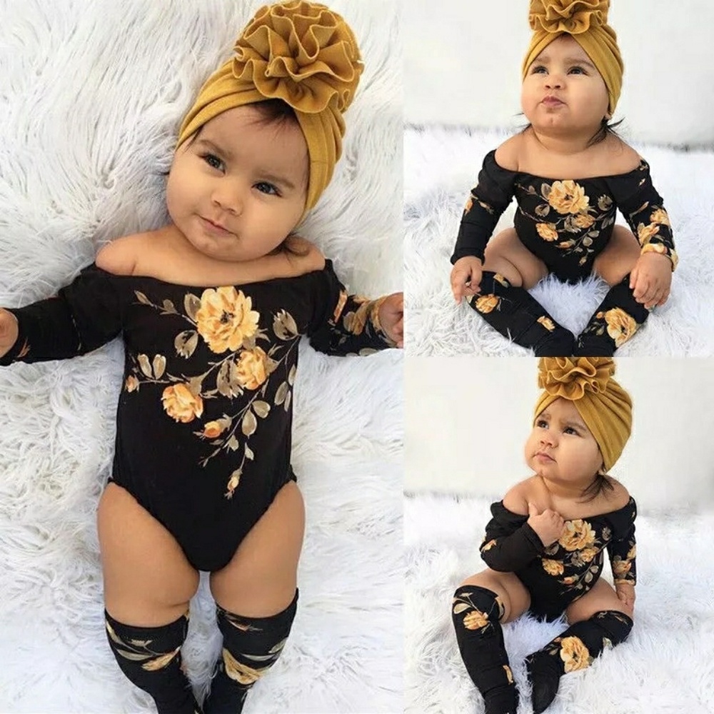 Off Shoulder Flower Romper 2  Leg Warmers Set